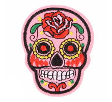Antsiuvas medžiaginis Skull Light Pink; 7.5x5.5cm