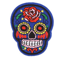 Antsiuvas medžiaginis Skull Blue; 7.5x5.5cm