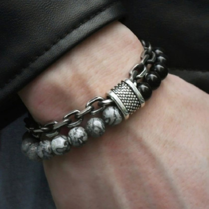 Apyrankė Stone Chain Dark Grey Black; 20cm Apyrankė Stone Chain Dark Grey Black; 20cm