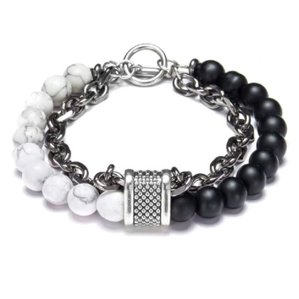 Apyrankė Stone Chain Grey Black; 20cm Apyrankė Stone Chain Grey Black; 20cm