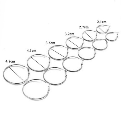 Auskarai Ring Circle Silver, 2vnt; 2.1cm, 2.7cm, 3.2cm, 3.6cm, 4.1cm, 4.8cm Auskarai Ring Circle Silver, 2vnt; 2.1cm, 2.7cm, 3.2cm, 3.6cm, 4.1cm, 4.8cm