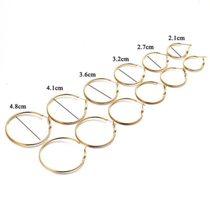 Auskarai Ring Circle Gold, 2vnt; 2.1cm, 2.7cm, 3.2cm, 3.6cm, 4.1cm, 4.8cm Auskarai Ring Circle Gold, 2vnt; 2.1cm, 2.7cm, 3.2cm, 3.6cm, 4.1cm, 4.8cm