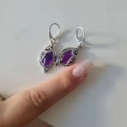 Auskarai Purple Retro; 2vnt