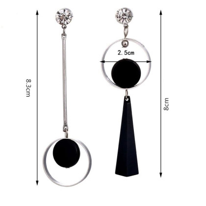 Auskarai Assimetry silver black; 2vnt Auskarai Assimetry silver black; 2vnt