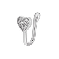 Netikras auskaras į nosį Clip Heart Shine Silver; 1vnt