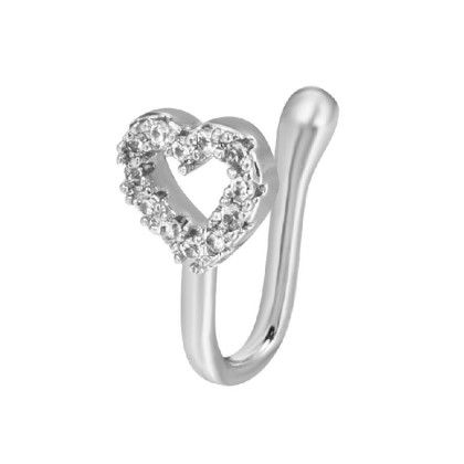 Netikras auskaras į nosį Clip Heart Silver; 1vnt