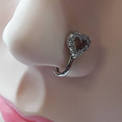 Netikras auskaras į nosį Clip Heart Silver; 1vnt