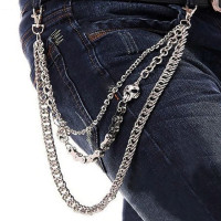 Kelnių grandinė Triple Skull Chain sidabro spalvos; 40/50/60cm
