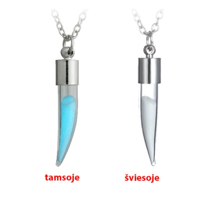 Kaklo papuošalas Stiklo Iltis šviečiantis tamsoje; 30x8mm Kaklo papuošalas Stiklo Iltis šviečiantis tamsoje; 30x8mm