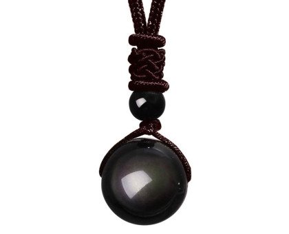 Kaklo papuošalas natūralaus akmens Obsidian Black; 12mm, 16mm