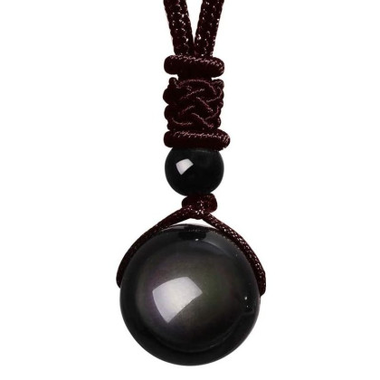 Kaklo papuošalas natūralaus akmens Obsidian Black; 12mm, 16mm Kaklo papuošalas natūralaus akmens Obsidian Black; 12mm, 16mm