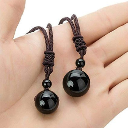 Kaklo papuošalas natūralaus akmens Obsidian Black; 12mm, 16mm Kaklo papuošalas natūralaus akmens Obsidian Black; 12mm, 16mm