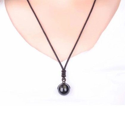 Kaklo papuošalas natūralaus akmens Obsidian Black; 12mm, 16mm Kaklo papuošalas natūralaus akmens Obsidian Black; 12mm, 16mm
