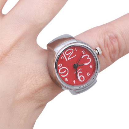 Laikrodis žiedas Time Red, kvarcinis; universalaus dydžio Laikrodis žiedas Time Red, kvarcinis; universalaus dydžio