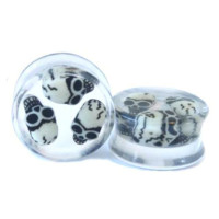 Auskarai tuneliai Acryl 3D Skull Night, 2vnt; 8mm, 10mm, 12mm, 14mm, 16mm, 18mm, 20mm