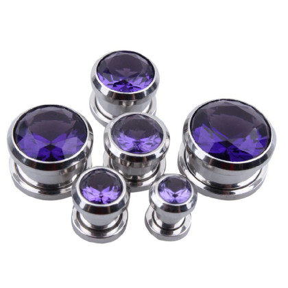 Auskarai tuneliai Diamond Purple, 2vnt; 6mm, 8mm, 10mm, 12mm, 14mm, 16mm Auskarai tuneliai Diamond Purple, 2vnt; 6mm, 8mm, 10mm, 12mm, 14mm, 16mm