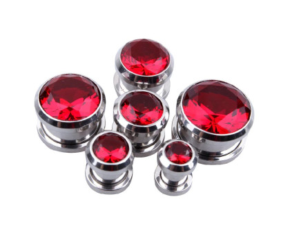 Auskarai tuneliai Diamond Red, 2vnt; 6mm, 8mm, 10mm, 12mm, 14mm, 16mm