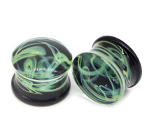 Auskarai tuneliai Glass Steam Green 2vnt; 8mm, 10mm, 12mm, 14mm