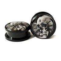 Auskarai tuneliai Acryl Time Skull, 2vnt; 8mm, 10mm, 12mm, 14mm, 16mm