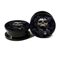 Auskarai tuneliai Acryl Sandzaru Skull, 2vnt; 8mm, 10mm, 12mm, 14mm, 16mm