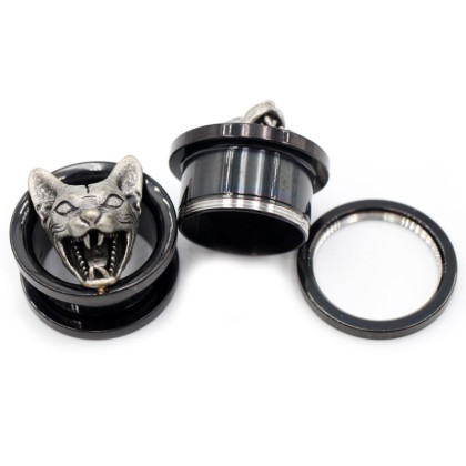 Auskarai tuneliai Wild Cat Black, 2 vnt; 8mm, 10mm, 12mm, 14mm, 16mm Auskarai tuneliai Wild Cat Black, 2 vnt; 8mm, 10mm, 12mm, 14mm, 16mm