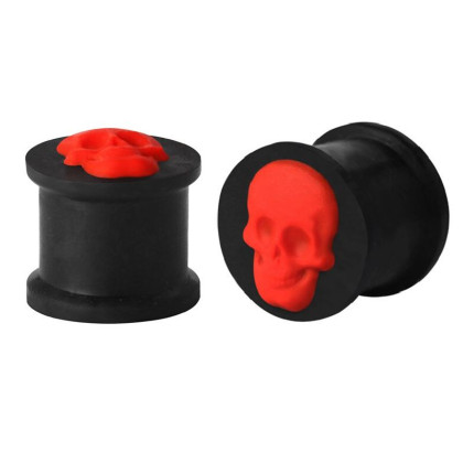 Auskarai tuneliai silikoniniai kamščiai Skull Black Red, 2vnt; 8mm, 10mm, 12mm, 14mm Auskarai tuneliai silikoniniai kamščiai Skull Black Red, 2vnt; 8mm, 10mm, 12mm, 14mm