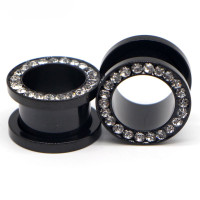 Auskarai tuneliai Black Crystal, 2vnt; 8mm, 10mm, 12mm, 14mm