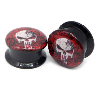 Auskarai tuneliai Acryl Fire Skull, 2vnt; 5mm, 6mm, 8mm, 10mm, 12mm, 14mm, 16mm