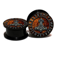 Auskarai tuneliai Acryl Viking Odin, 2vnt; 4mm, 5mm, 6mm, 8mm, 10mm, 12mm, 14mm, 16mm