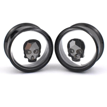 Auskarai tuneliai Skull Crystal Black, 2vnt; 8mm, 10mm, 12mm, 14mm, 16mm Auskarai tuneliai Skull Crystal Black, 2vnt; 8mm, 10mm, 12mm, 14mm, 16mm