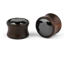 Auskarai tuneliai mediniai Wood Black Zirconia, 2 vnt; 8mm, 10mm, 12mm, 14mm, 16mm