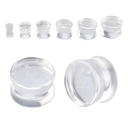 Auskarai tuneliai Acryl Water Transparent, 2vnt; 6mm, 8mm, 10mm, 12mm, 14mm, 16mm, 18mm, 20mm