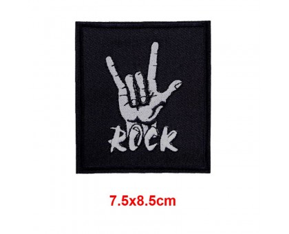 Antsiuvas medžiaginis Rock; 7.5x8.5cm