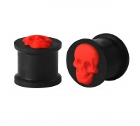Auskarai tuneliai silikoniniai kamščiai Skull Black Red, 2vnt; 8mm, 10mm, 12mm, 14mm
