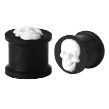 Auskarai tuneliai silikoniniai kamščiai Skull Black White, 2vnt; 8mm, 10mm, 12mm, 14mm