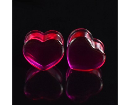 Auskarai tuneliai Acryl Heart Red, 2vnt; 8mm, 10mm, 12mm, 14mm, 16mm, 18mm, 20mm