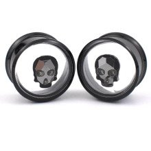 Auskarai tuneliai Skull Crystal Black, 2vnt; 8mm, 10mm, 12mm, 14mm, 16mm