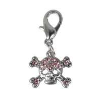 Pakabukas Kaukolė su rožiniais kristalais; 2x2cm