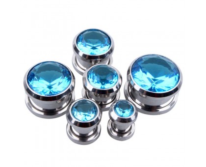 Auskarai tuneliai Diamond Blue, 2vnt; 6mm, 8mm, 10mm, 12mm, 14mm, 16mm