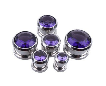 Auskarai tuneliai Diamond Purple, 2vnt; 6mm, 8mm, 10mm, 12mm, 14mm, 16mm
