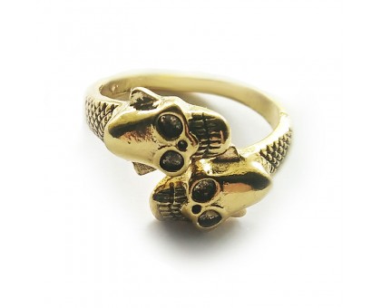 Žiedas Two Skulls aukso spalvos, universalaus dydžio